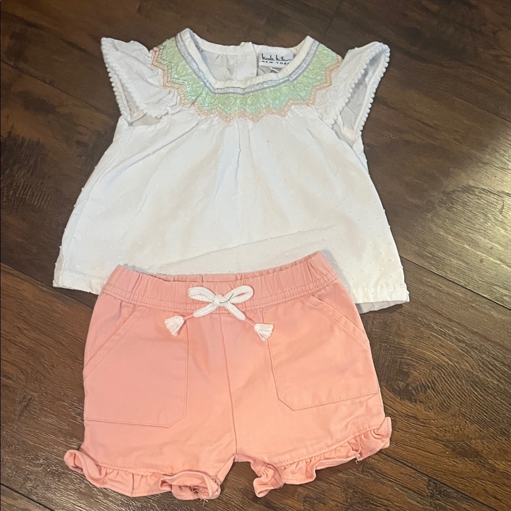 Nicole Miller EUC White Top and Pink Shorts Set